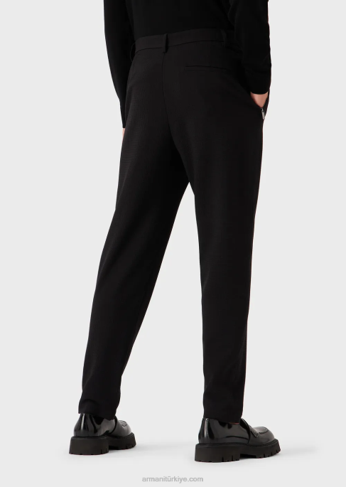 erkekler Armani 3 boyutlu streç teknik yün pantolon siyah T8HD1449