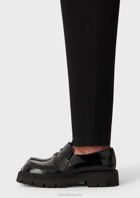 erkekler Armani 3 boyutlu streç teknik yün pantolon siyah T8HD1449
