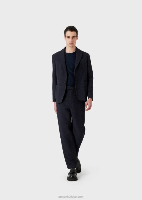 erkekler Armani 3d efektli jakarlı saf yün pantolonT8HD1470