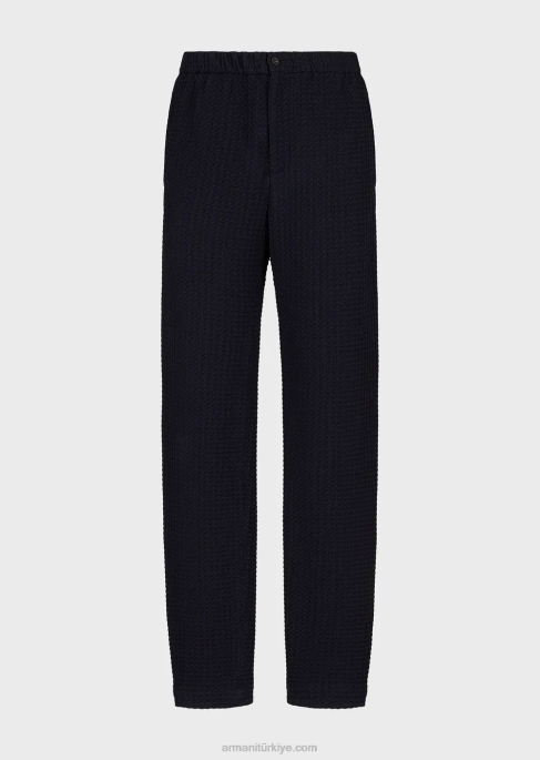 erkekler Armani Beli lastikli, 3D efektli kazayağı desenli streç yün pantolonT8HD1397