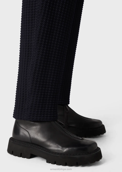 erkekler Armani Beli lastikli, 3D efektli kazayağı desenli streç yün pantolonT8HD1397