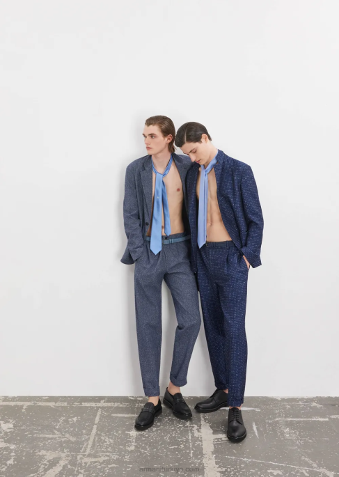 erkekler Armani Beli lastikli, 3d efektli jakarlı keten karışımlı pantolon uçak T8HD1453