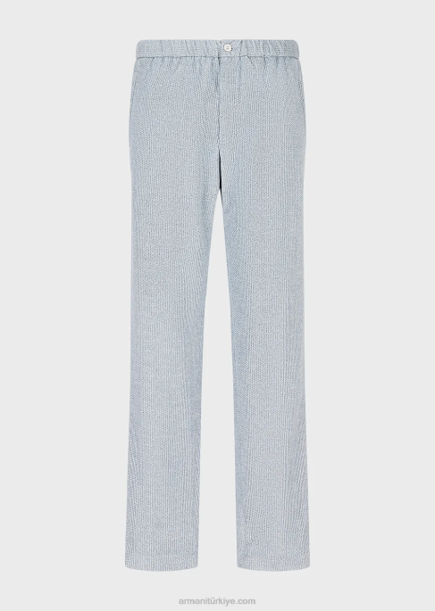 erkekler Armani Beli lastikli, kot efektli baskılı kadife pantolon masmavi T8HD1408