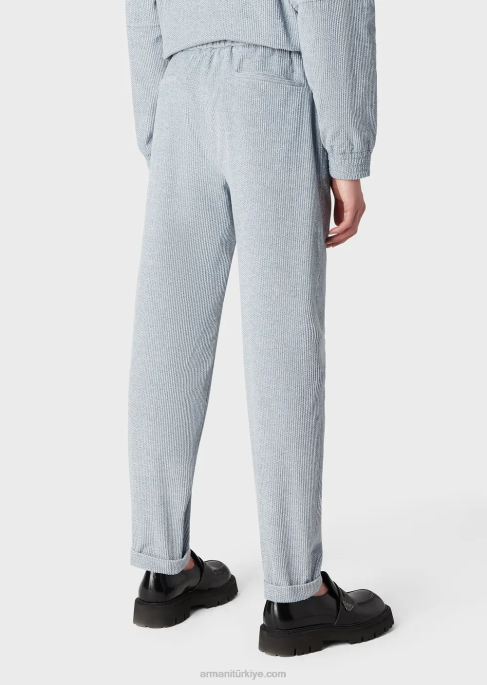 erkekler Armani Beli lastikli, kot efektli baskılı kadife pantolon masmavi T8HD1408