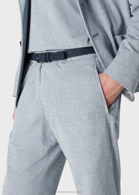 erkekler Armani Beli lastikli, kot efektli baskılı kadife pantolon masmavi T8HD1408