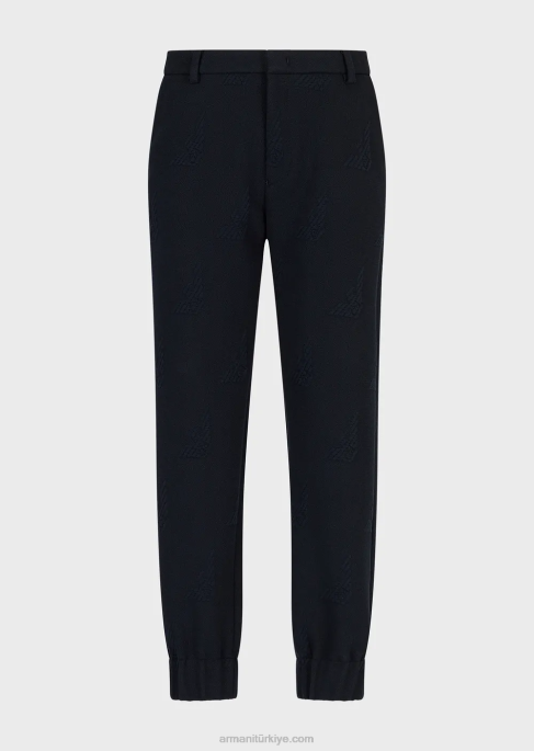 erkekler Armani Bilekten elastik manşetlere sahip, tamamı kabartmalı kartal jarse pantolon lacivert T8HD1385