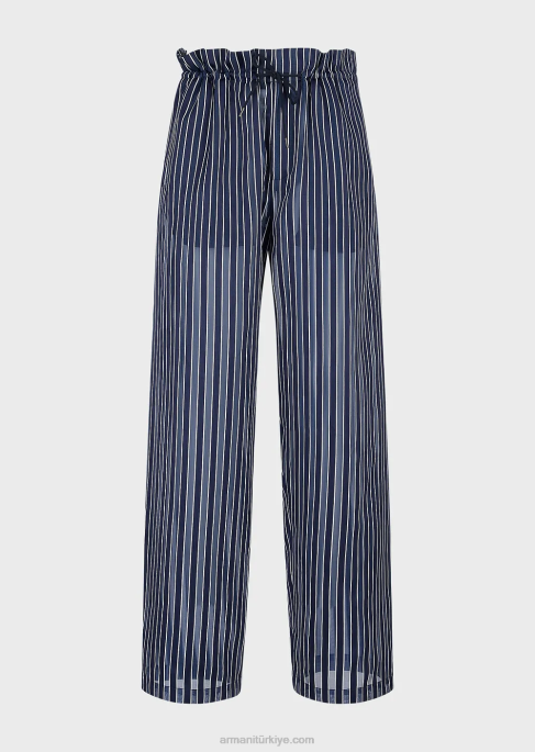 erkekler Armani Hafif çizgili ipek karışımlı satenden büzme ipli pantolon gece yarısı mavisi T8HD1487