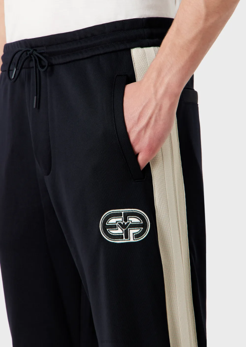 erkekler Armani Her yama ve çizgili jarse jogger pantolon lacivert T8HD1378