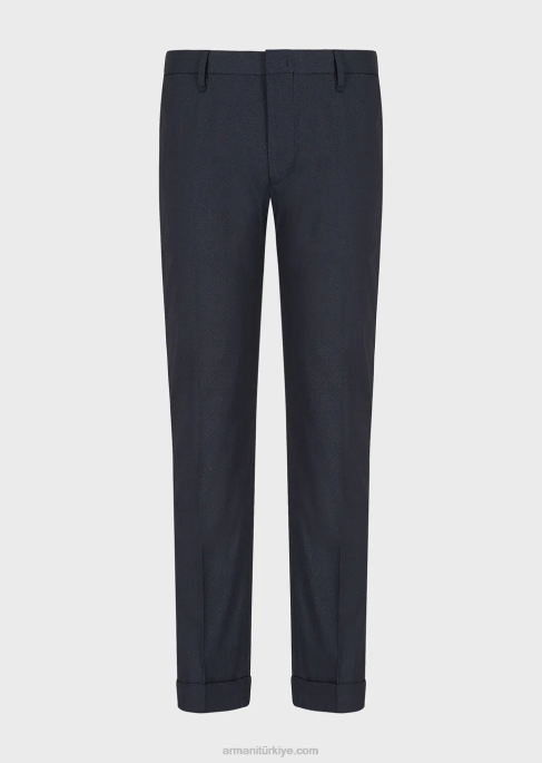 erkekler Armani Kıvrık mikro dokulu chino pantolon lacivert T8HD1504