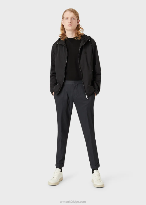 erkekler Armani Kıvrık mikro dokulu chino pantolon lacivert T8HD1504