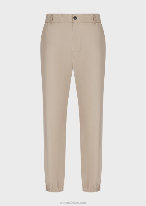 erkekler Armani bilekte elastik manşetli yırtılmaz yün karışımlı pantolon güvercin grisi T8HD1484