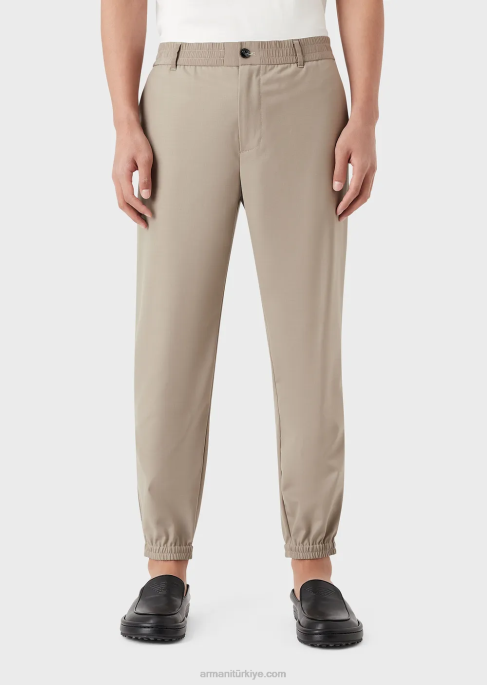 erkekler Armani bilekte elastik manşetli yırtılmaz yün karışımlı pantolon güvercin grisi T8HD1484