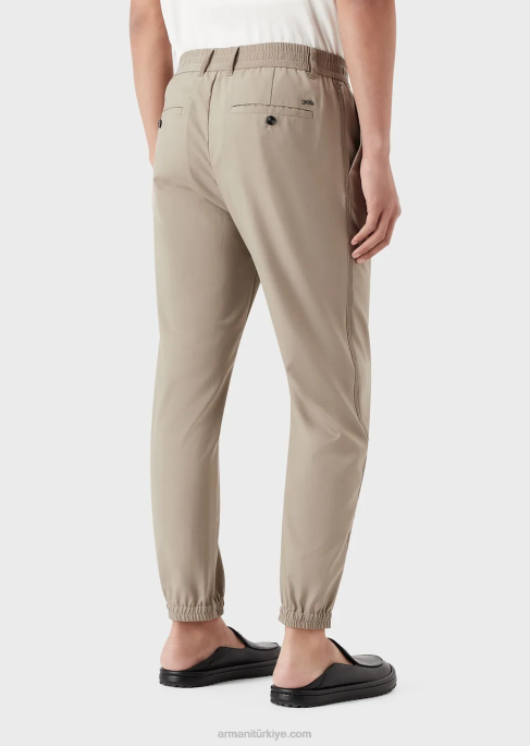 erkekler Armani bilekte elastik manşetli yırtılmaz yün karışımlı pantolon güvercin grisi T8HD1484