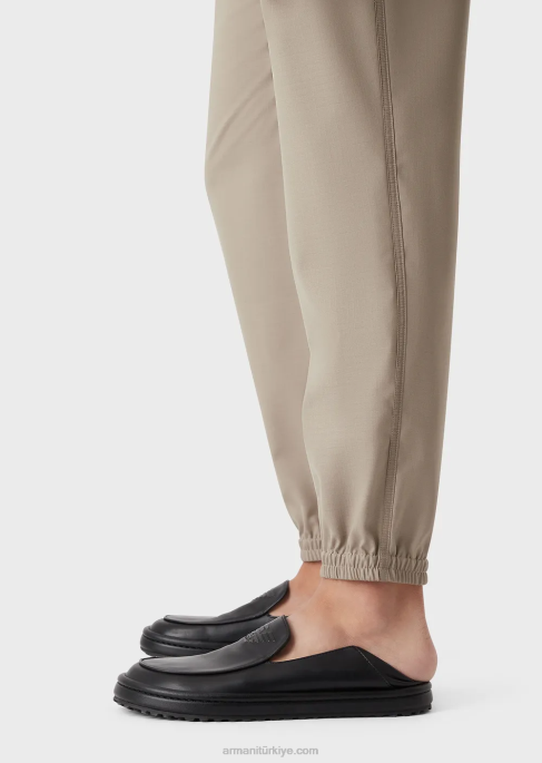erkekler Armani bilekte elastik manşetli yırtılmaz yün karışımlı pantolon güvercin grisi T8HD1484