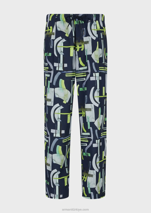 erkekler Armani boydan boya liyosel karışımlı büzgülü pantolon model T8HD1367