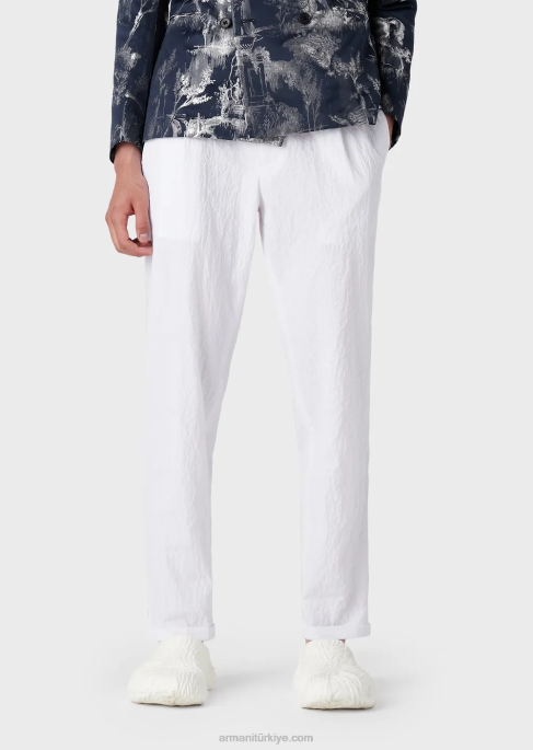 erkekler Armani dart ile yıkanmış görünümlü streç pamuklu chino beyaz T8HD1454