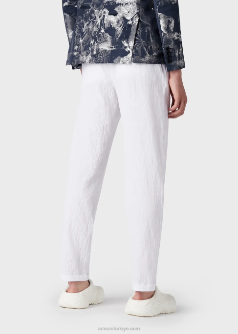 erkekler Armani dart ile yıkanmış görünümlü streç pamuklu chino beyaz T8HD1454