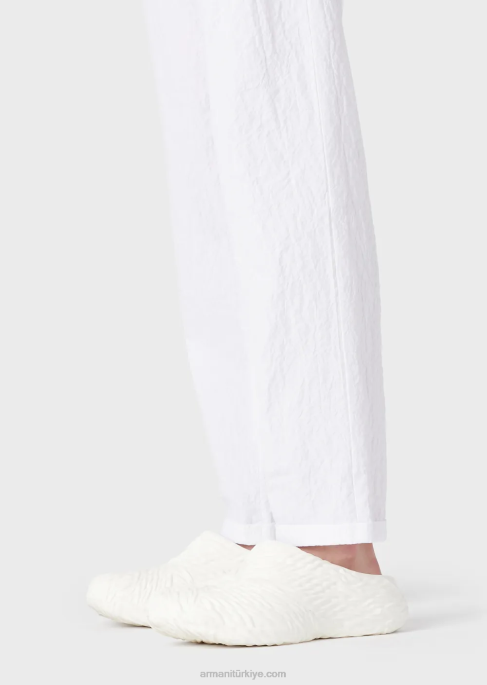 erkekler Armani dart ile yıkanmış görünümlü streç pamuklu chino beyaz T8HD1454