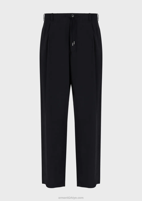 erkekler Armani şeftali derisi modal büzgülü pantolon siyah T8HD1493