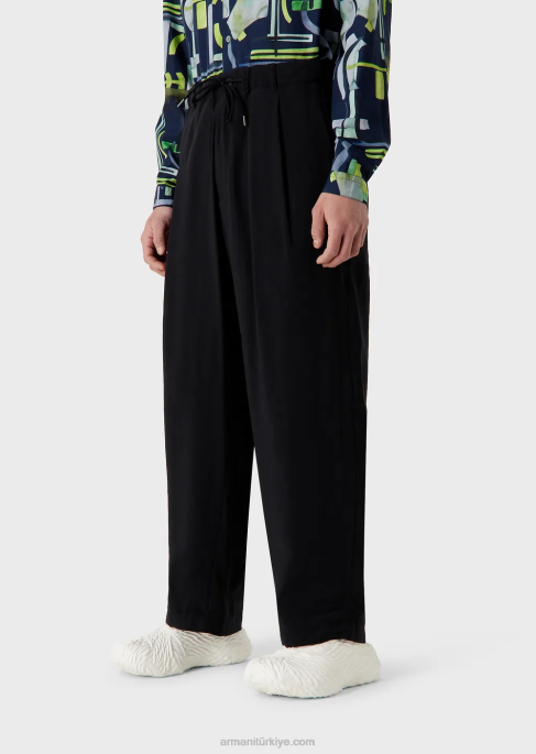 erkekler Armani şeftali derisi modal büzgülü pantolon siyah T8HD1493