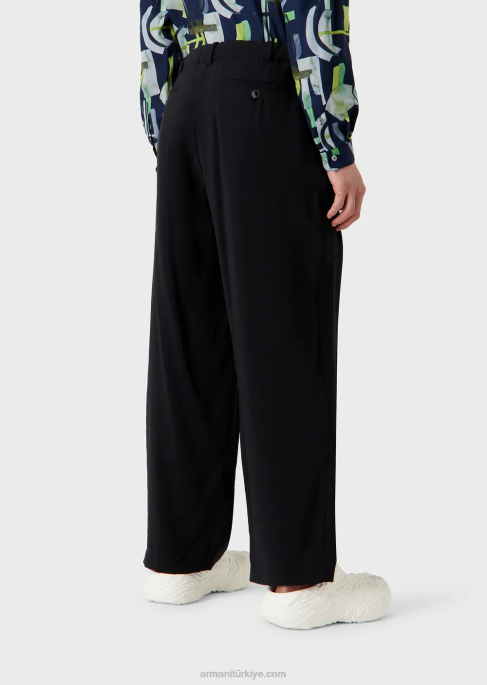 erkekler Armani şeftali derisi modal büzgülü pantolon siyah T8HD1493