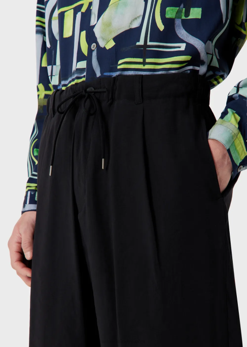 erkekler Armani şeftali derisi modal büzgülü pantolon siyah T8HD1493