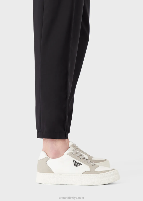 erkekler Armani elastik manşetli doğal streç kanvas pantolon lacivert T8HD1501