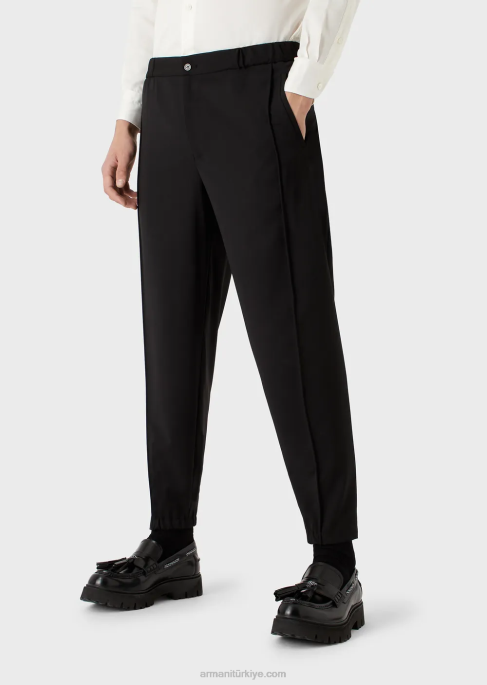 erkekler Armani elastik manşetli doğal streç kanvas pantolon siyah T8HD1502