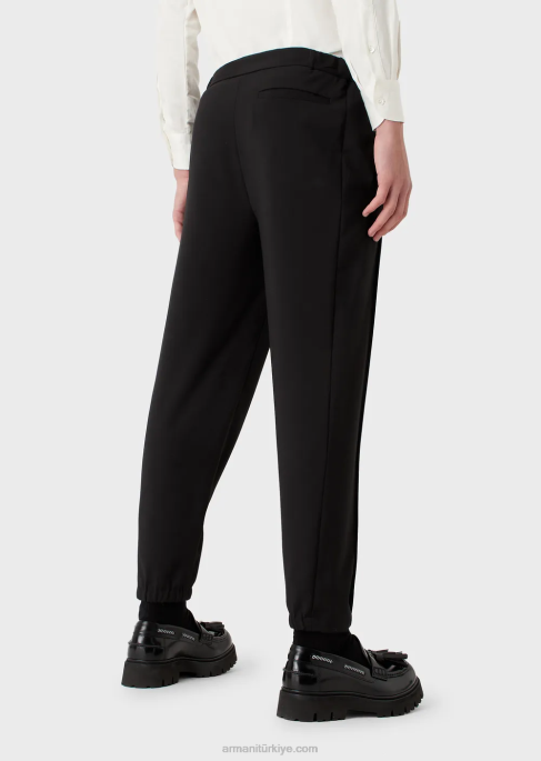 erkekler Armani elastik manşetli doğal streç kanvas pantolon siyah T8HD1502
