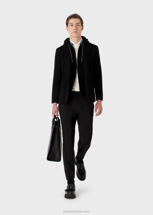 erkekler Armani elastik manşetli doğal streç kanvas pantolon siyah T8HD1502