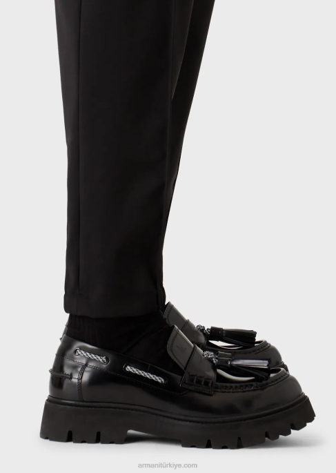 erkekler Armani elastik manşetli doğal streç kanvas pantolon siyah T8HD1502