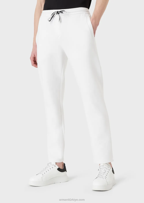 erkekler Armani şerit cepli çift jarse jogger pantolon beyaz T8HD1394
