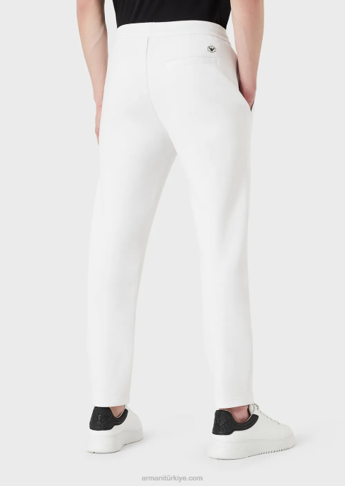 erkekler Armani şerit cepli çift jarse jogger pantolon beyaz T8HD1394