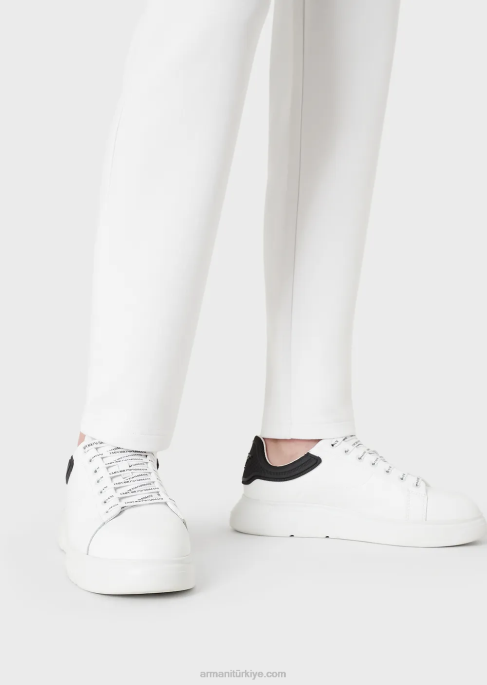 erkekler Armani şerit cepli çift jarse jogger pantolon beyaz T8HD1394