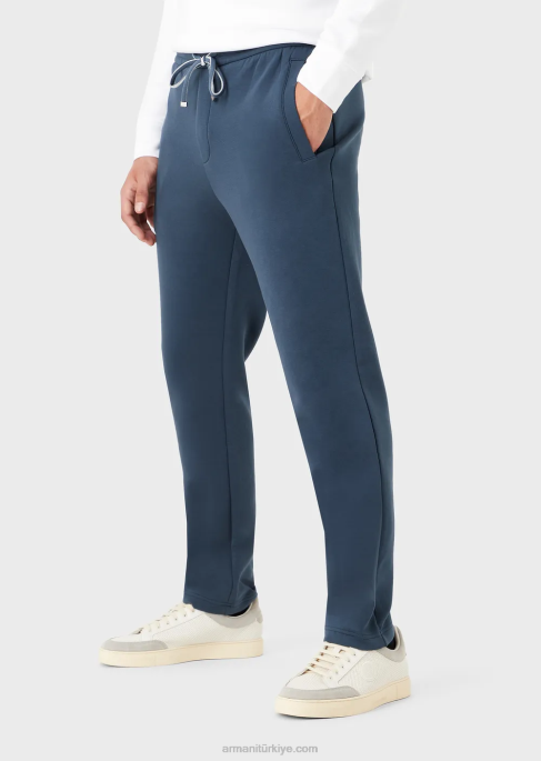 erkekler Armani şerit cepli çift jarse jogger pantolon gece yarısı mavisi T8HD1395