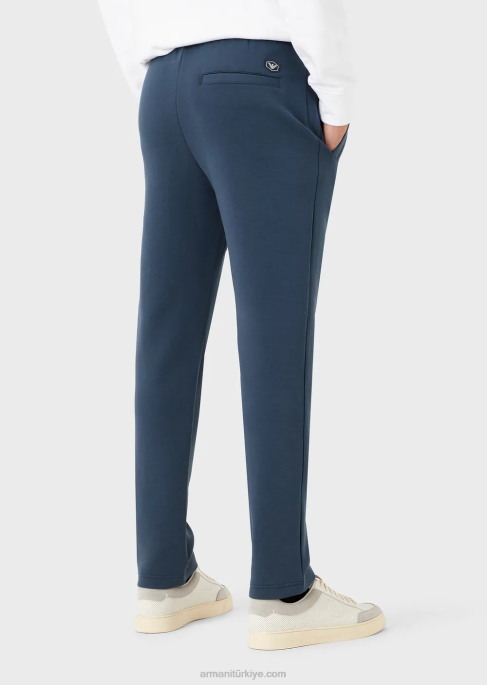 erkekler Armani şerit cepli çift jarse jogger pantolon gece yarısı mavisi T8HD1395