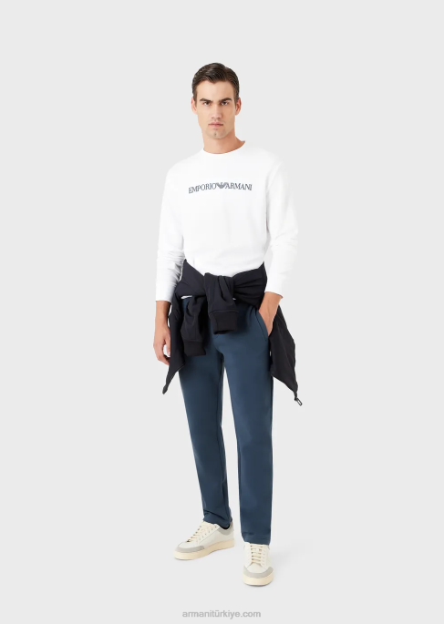 erkekler Armani şerit cepli çift jarse jogger pantolon gece yarısı mavisi T8HD1395