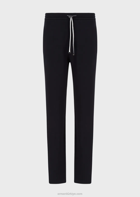 erkekler Armani şerit cepli çift jarse jogger pantolon lacivert T8HD1396