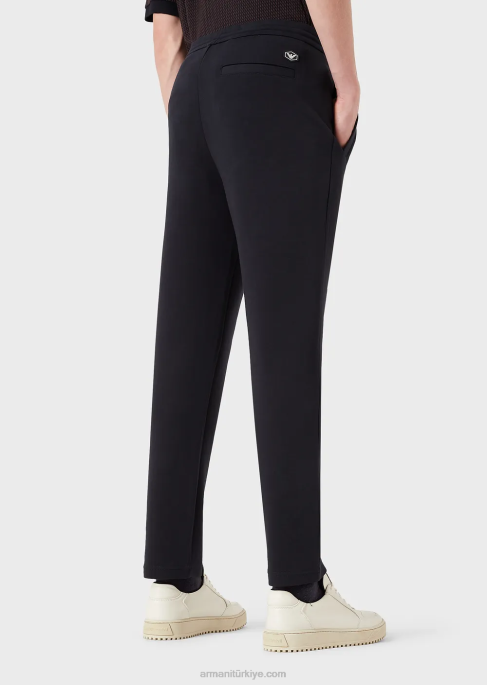 erkekler Armani şerit cepli çift jarse jogger pantolon lacivert T8HD1396