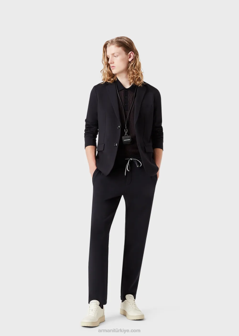 erkekler Armani şerit cepli çift jarse jogger pantolon lacivert T8HD1396