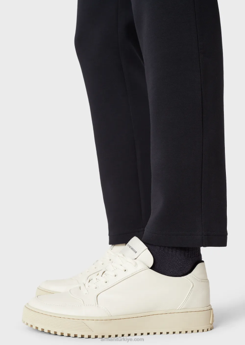 erkekler Armani şerit cepli çift jarse jogger pantolon lacivert T8HD1396