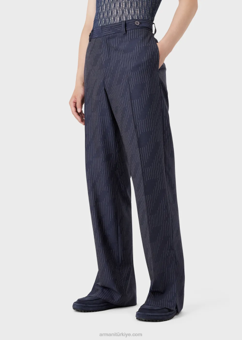 erkekler Armani fil coupe çizgili kot efektli kumaştan chinos gece yarısı mavisi T8HD1494