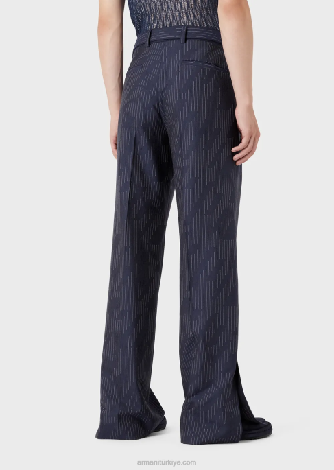 erkekler Armani fil coupe çizgili kot efektli kumaştan chinos gece yarısı mavisi T8HD1494