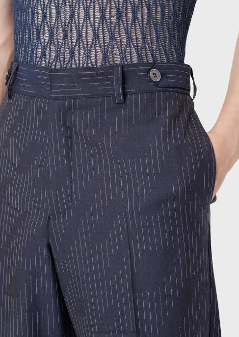 erkekler Armani fil coupe çizgili kot efektli kumaştan chinos gece yarısı mavisi T8HD1494