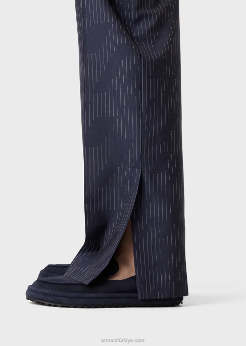 erkekler Armani fil coupe çizgili kot efektli kumaştan chinos gece yarısı mavisi T8HD1494