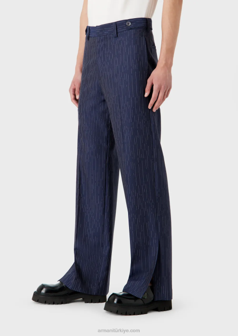 erkekler Armani fil coupe çizgili kot efektli kumaştan chinos lacivert T8HD1456