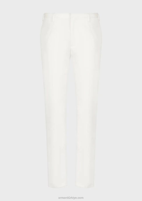 erkekler Armani hafif liyosel karışımlı saten chinos beyaz T8HD1495