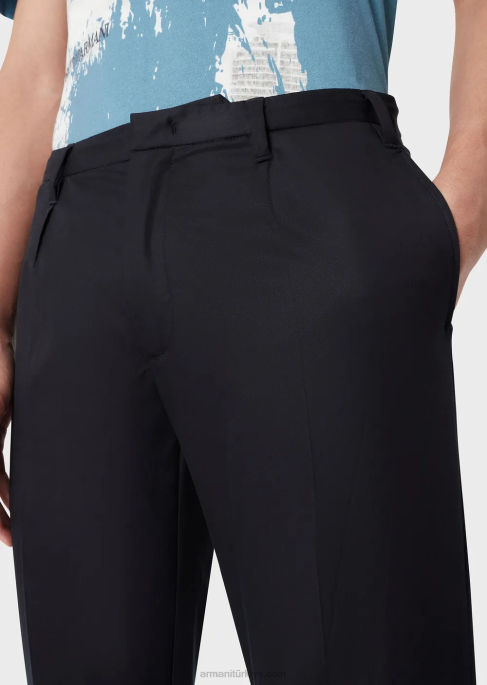 erkekler Armani hafif liyosel karışımlı saten chinos lacivert T8HD1497