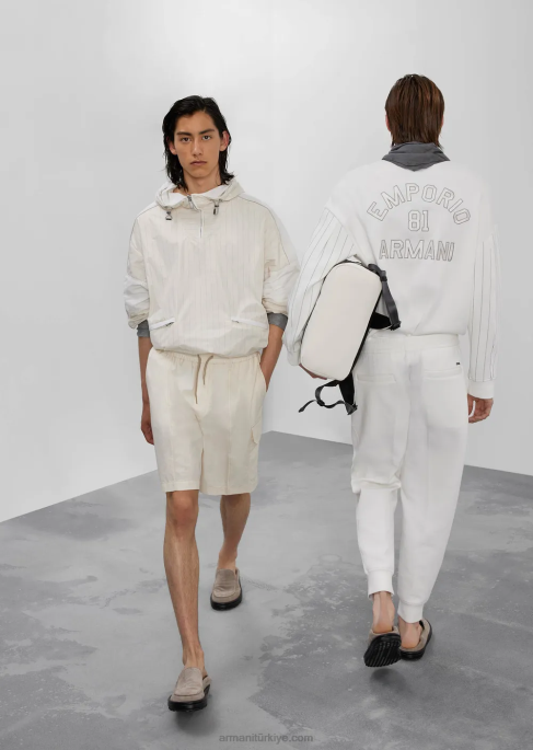 erkekler Armani çift ​​jarse koşucular beyaz T8HD1418