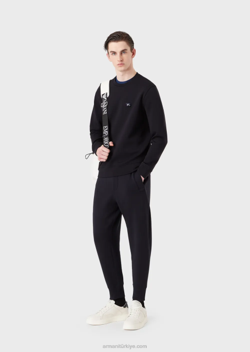 erkekler Armani çift ​​jarse koşucular lacivert T8HD1390